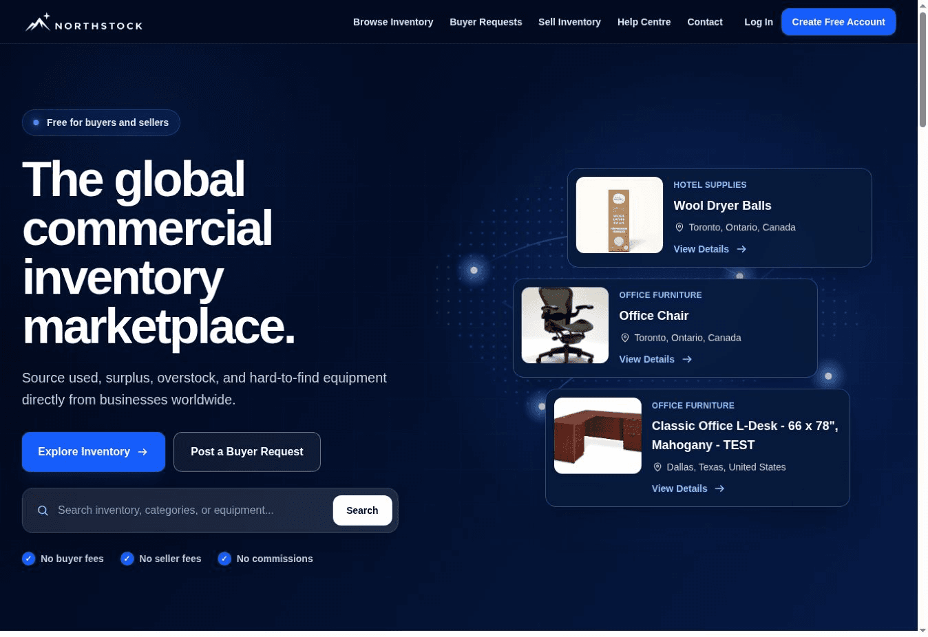 NorthStock global commercial inventory marketplace homepage